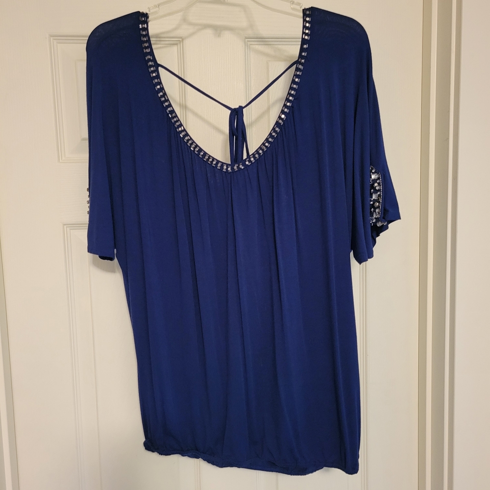 BKE Royal Blue Blouse with Beaded Accents
